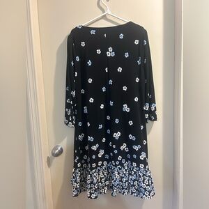 Brand New Tommy Hilfiger Black Dress with Blue and White Floral Design